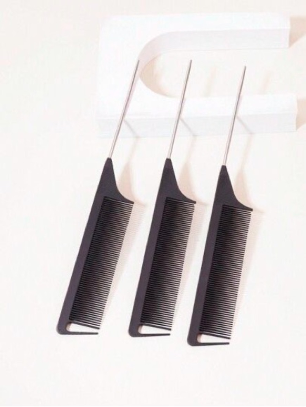 Black Metal Tail Comb for Men Grooming - 3 Pack